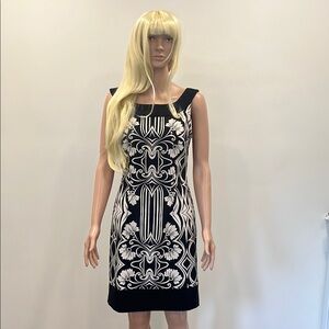 Connected Apparel Black and White Sheath Mini Dress Sleeveless